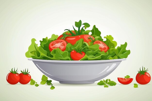 Insalata verde e pomodoro isolati sullo sfondo bianco illustrazione vettoriale in stile piatto