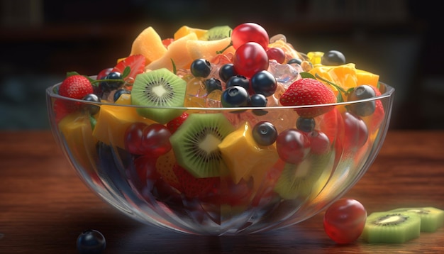 Insalatiera di frutta fresca, una variante gourmet dell'alimentazione sana generata dall'intelligenza artificiale