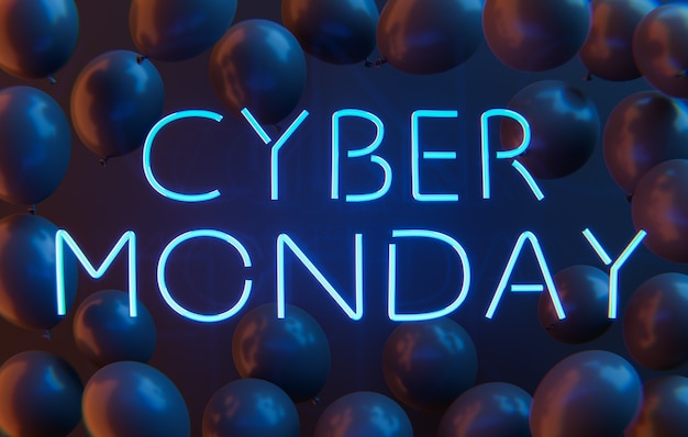 Insegna al neon CYBER MONDAY con palloncini