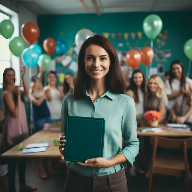 insegnante di foto in piedi in classe con gli studenti concetto di giorno dell'insegnante intelligenza artificiale generativa