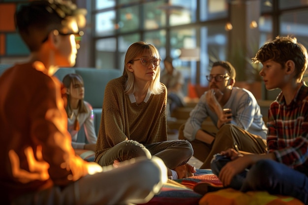 Insegnante e studenti che discutono