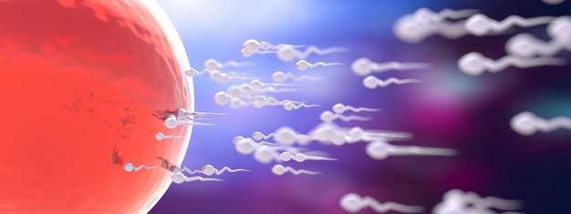 Inseminazione al microscopio Gli spermatozoi si spostano verso l'ovulo Inizio della nuova illustrazione 3d della vita umana