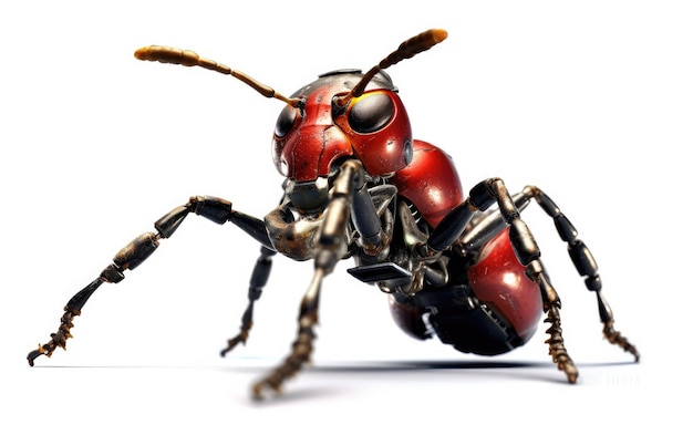 Insetto rosso e nero su sfondo bianco Foto ravvicinata di un bug vibrante