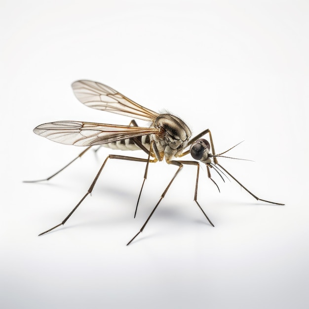 Insetto zanzara volante isolato su sfondo bianco