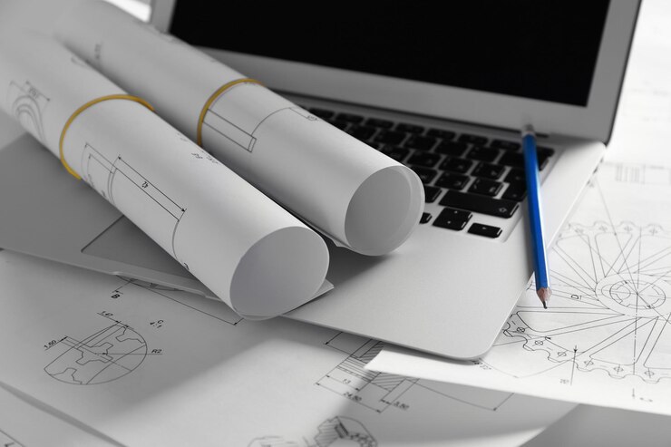 Foto insieme del primo piano dei disegni di ingegneria