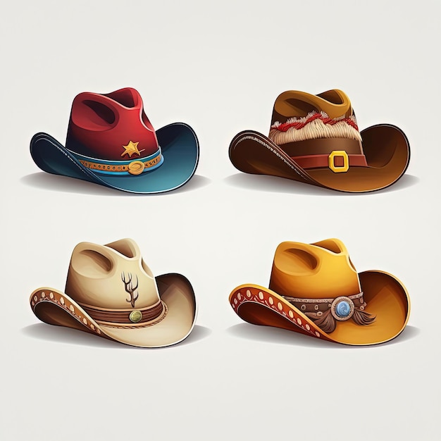 Insieme dell'illustrazione del cappello da cowboy su priorità bassa bianca per progettazione AI