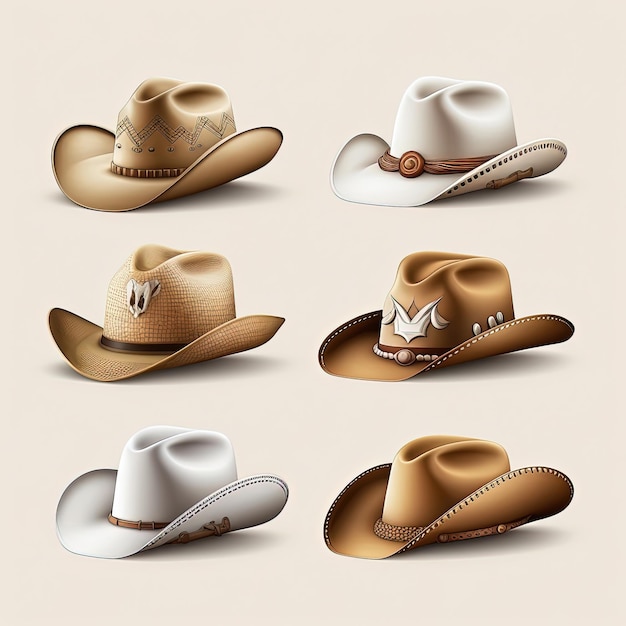 Insieme dell'illustrazione del cappello da cowboy su priorità bassa bianca per progettazione AI