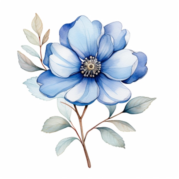 insieme dell'illustrazione del mazzo floreale dell'acquerello fard rosa blu fiore giallo foglie verdi foglia