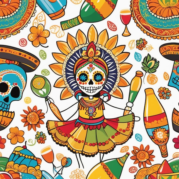 Insieme dell'illustrazione delle celebrazioni dei festival ispanici del Carnevale di Rio de Janeiro o Diwali in Messico