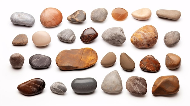 Insieme di pietre o rocce isolate su sfondo bianco