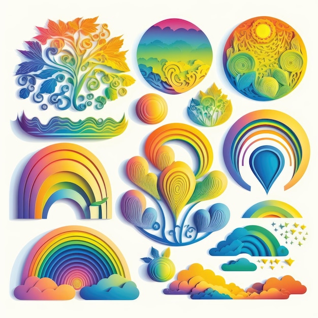 Insieme di raccolta dell'illustrazione vettoriale dell'ornamento arcobaleno Realizzato da AIArtificial intelligence