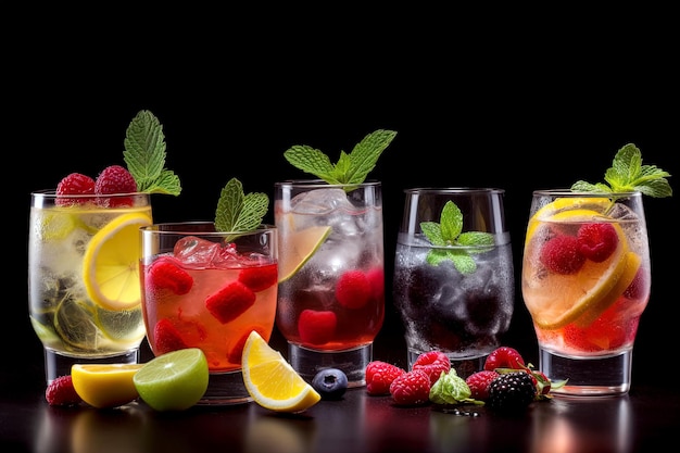 Insieme di vari cocktail colorati estivi cocktail party bevande alcoliche sfondo Ai generativo