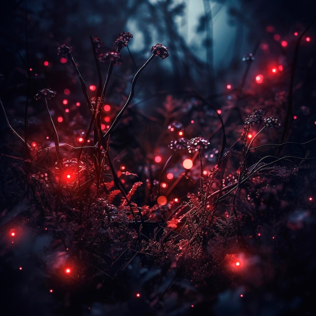 Insolita pianta rossa luminosa nella foresta