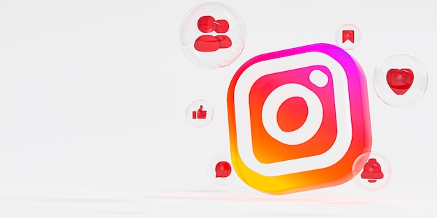 Instagram logo ig in vetro acrilico e icone dei social media con spazio di copia