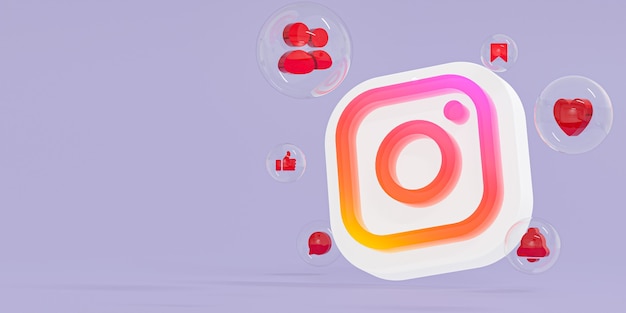 Instagram logo ig in vetro acrilico e icone dei social media con spazio di copia