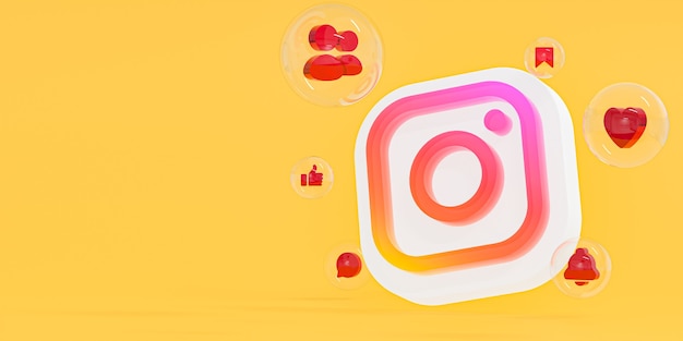 Instagram logo ig in vetro acrilico e icone dei social media con spazio di copia