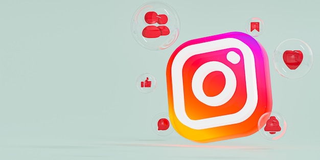 Instagram logo ig in vetro acrilico e icone dei social media con spazio di copia