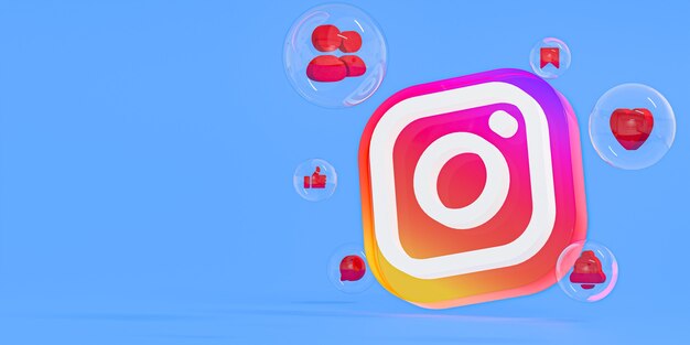 Instagram logo ig in vetro acrilico e icone dei social media con spazio di copia