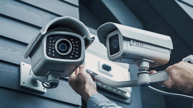 Installare la telecamera IP cctv con una copertura impermeabile per proteggere la telecamera con il concetto di sistema di sicurezza domestica