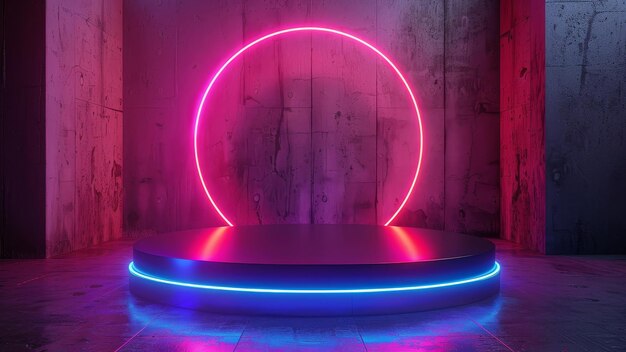 Installazione di luci a cerchio di neon in un ambiente grunge