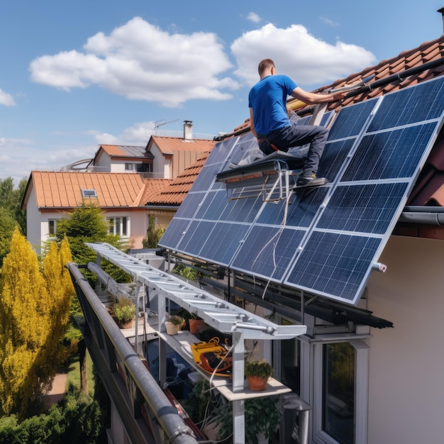 Installazione e manutenzione di un sistema solare centrale solare pannelli solari su un balcone