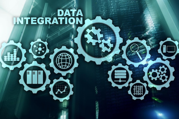 Integrazione dei dati Business Information Technology Concept sullo sfondo della sala server