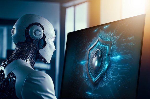 Intelligenza artificiale AI analisi securityencrypt protezione dei dati sicurezza informatica privacy business internet tecnologia concetto 3D'illustrazione