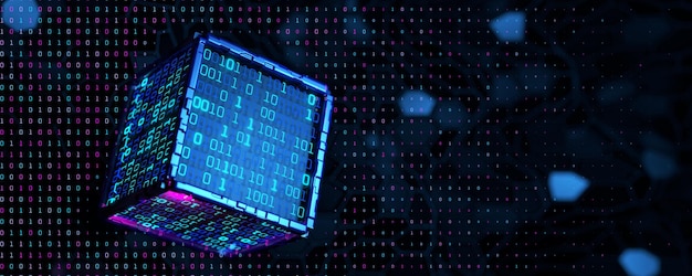 Intelligenza artificiale apprendimento automatico sfondo dei dati Big data Broad banner Tecnologia Blockchain Struttura di rete sfondo rendering 3D