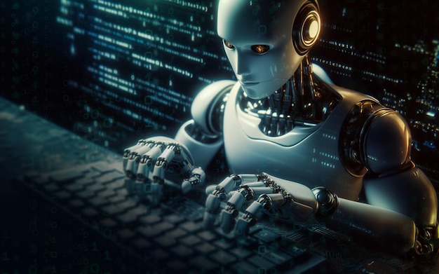 Intelligenza artificiale Robot Ai Hacking Ai Database Error Hacker Codice binario Database di base