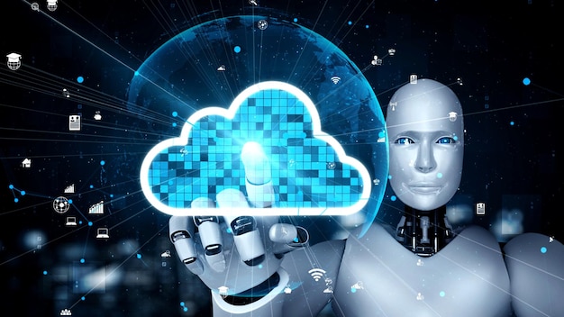 Intelligenza artificiale robot futuristica che illumina il concetto di tecnologia AI