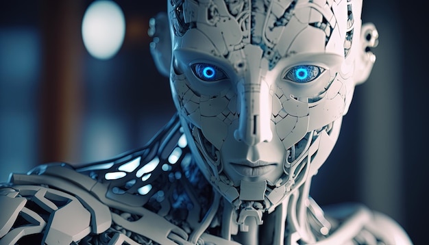 Intelligenza artificiale, un cyber androide umanoide con una rete neurale
