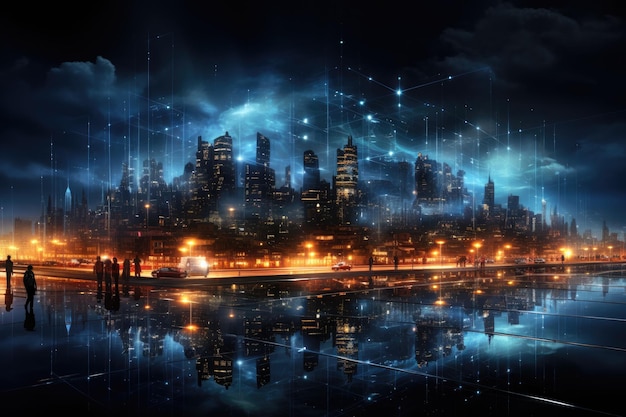 Intelligenza, ciberspazio della città intelligente e concetto di innovazione IA generativa