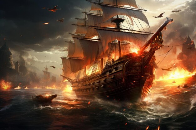Intensa battaglia delle navi pirata Generate Ai