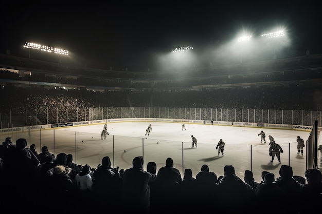 Intensa partita di hockey su ghiaccio pattini dischi e eccitazione generativa IA