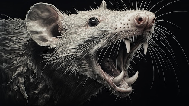 Intensa pittura iperrealista di ratti su nero ispirata da Michal Lisowski