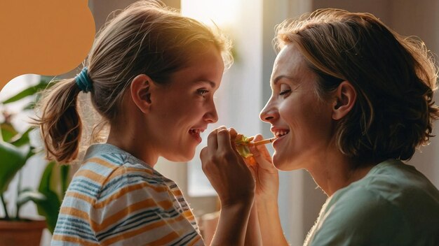 Interazione tra una madre felice e i suoi figli in occasione della Giornata delle Madri