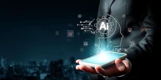 Interazione umana con l'intelligenza artificiale (AI) processo cerebrale generativo AI FaaS