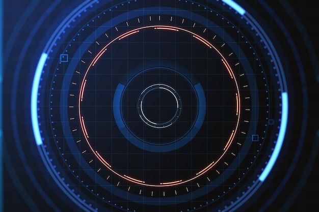 Interfaccia rotonda digitale astratta su sfondo blu Concetto di innovazione e tecnologia Rendering 3D