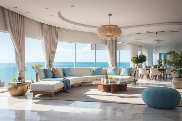 Interior design 3D con vista sul mare