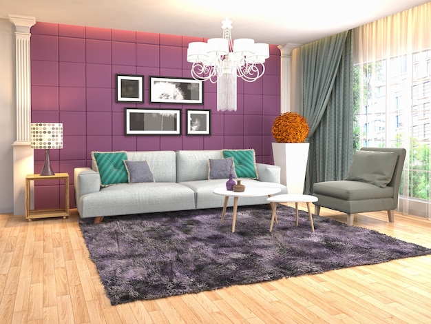 Interior design 3d illustrazione del soggiorno