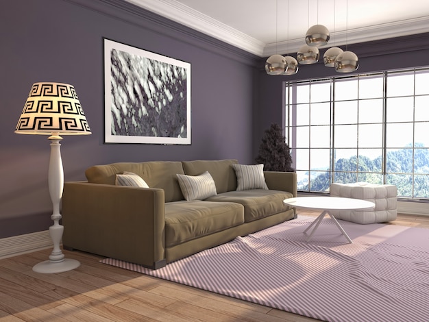 Interior design 3d illustrazione del soggiorno