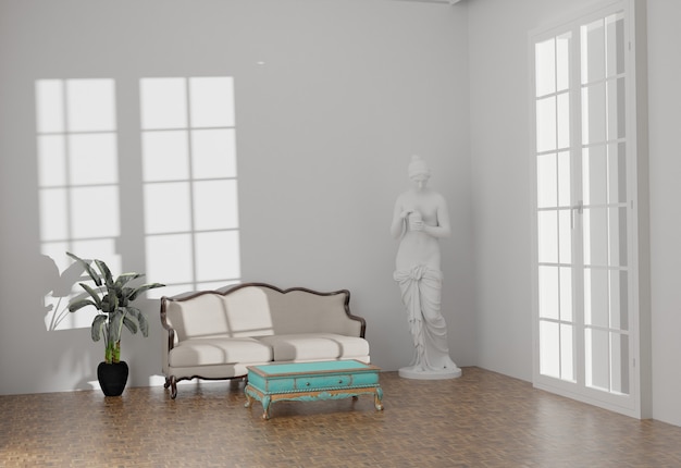 Interior design classico per mock-up a parete. Rappresentazione in 3D
