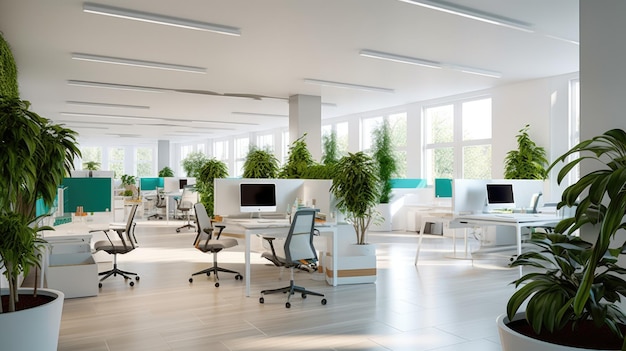 Interior design d'ispirazione per uffici Spazio di lavoro aperto in stile contemporaneo con architettura Skylight Generative AI AIG 31