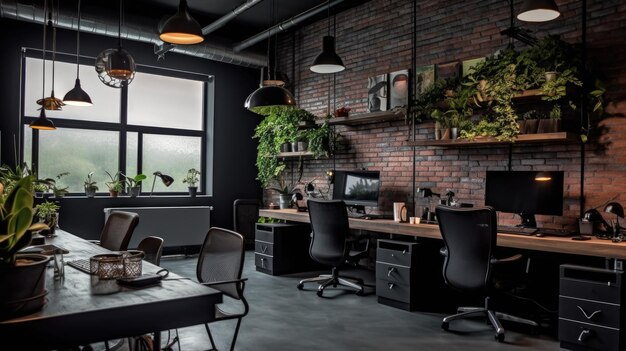 Interior design d'ispirazione per uffici Stile industriale Generative AI AIG 31