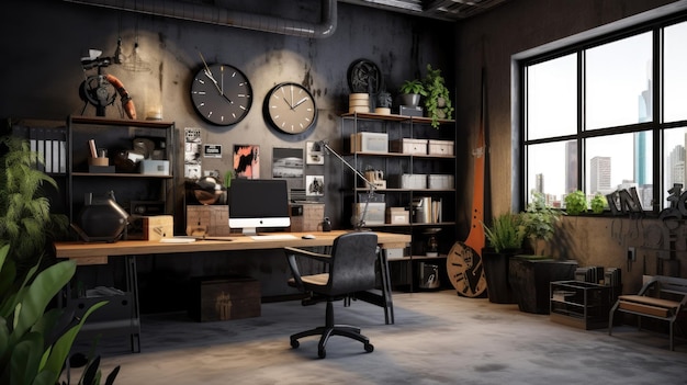 Interior design d'ispirazione per uffici Ufficio in stile industriale con architettura in stile magazzino Generative AI AIG 31