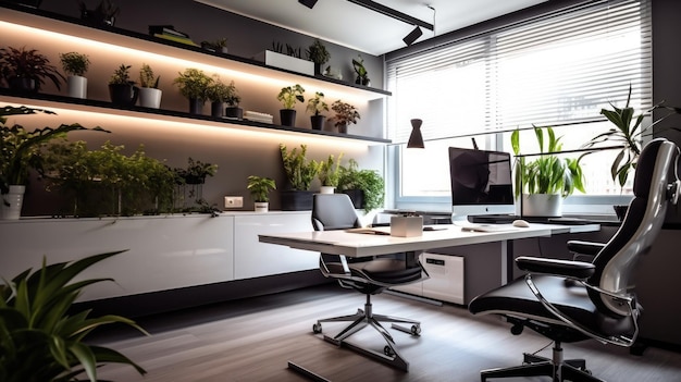 Interior design d'ufficio ispiratore Ufficio in stile moderno caratterizzato da un'architettura dal design elegante Generative AI AIG 31