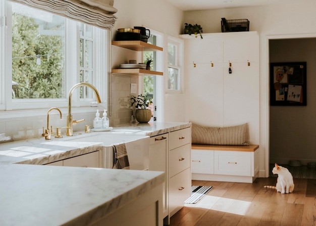 Interior design del rubinetto della cucina dorato