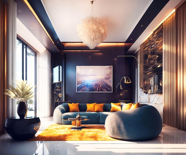 Interior design del soggiorno moderno di lusso AI generativo