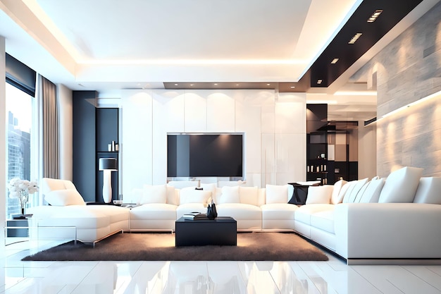 Interior design dell'arte generativa del soggiorno moderno di AI