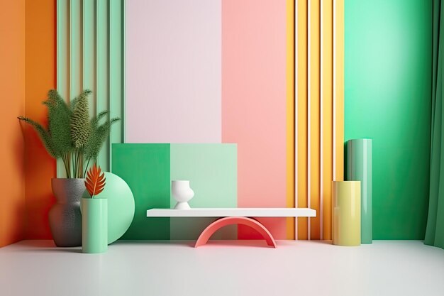 Interior design di un soggiorno dai colori vivaci IA generativa